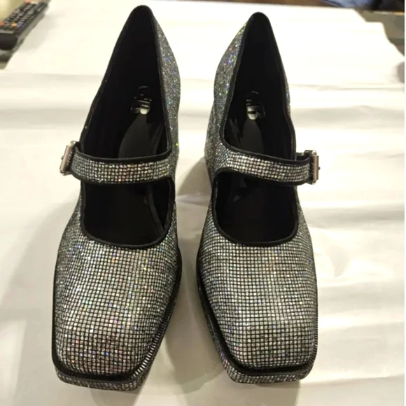 GIANNI BINI GLITTER MARY JANE 2 NIGHT PLATFORM PUMPS NWOT SIZE 9 - Picture 7 of 12